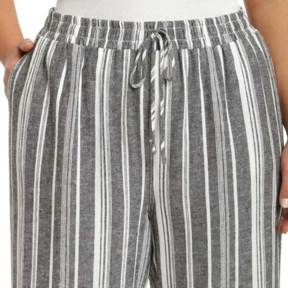 NWT Briggs Women's Wide Leg Lightweight Linen Blend 2 Pockets Striped Pants - Picture 4 of 9